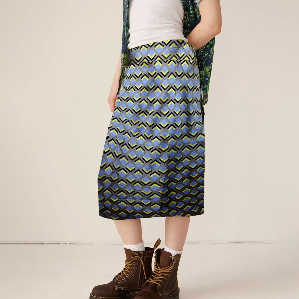Wildfang The Empower Satin Wrap Skirt –Medium Cubic Geometric‎ Adjustable